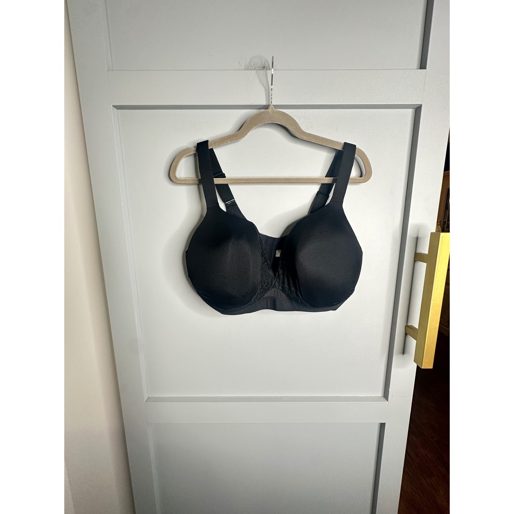 Cacique Black Lightly Lined Plunge Underwire Bra 42DDD Lace Detail 1136899